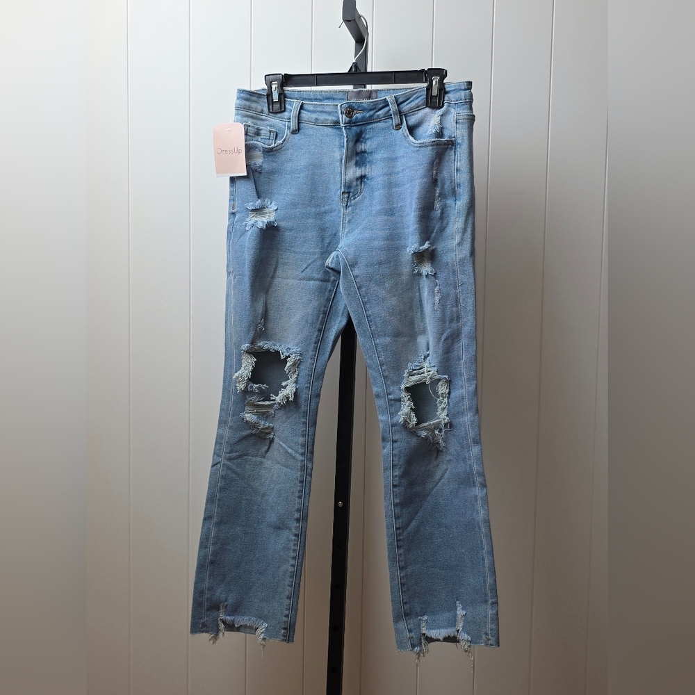 Hudson Gray Medium Distressed Straight-Leg Jeans NWT